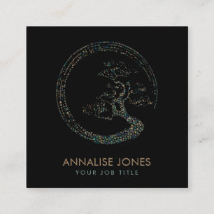 Carte De Visite Carré Marbre et or d'arbre de bonsaïs de cercle d'Enso