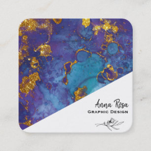 Carte De Visite Carré *~* Marbre Floral d'or bleu Abstrait biologique