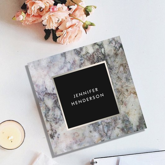 Carte De Visite Carré Marbre gris moderne noir argent professionnel