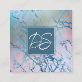 Carte De Visite Carré Marbre Iridescente | Monogramme tendance Faux Holo (Devant)
