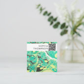 Carte De Visite Carré Marbre jaune vert Code QR Abstrait Médias sociaux (Debout devant)