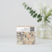 Carte De Visite Carré Marbre noir beige Code QR Abstrait Médias sociaux (Debout devant)