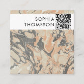 Carte De Visite Carré Marbre noir beige Code QR Abstrait Médias sociaux (Devant)