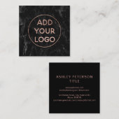 Carte De Visite Carré Marbre noir chic d'or rose moderne fait sur (Devant / Derrière)