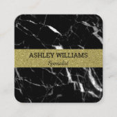 Carte De Visite Carré Marbre noir et or élégant (Devant)