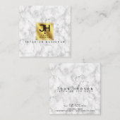 Carte De Visite Carré Marbre Noir et Or Moderne Monogramme (Devant / Derrière)