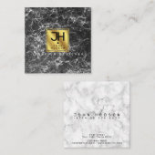 Carte De Visite Carré Marbre noir et or Monogramme moderne (Devant / Derrière)
