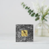 Carte De Visite Carré Marbre noir et or Monogramme moderne (Debout devant)