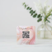Carte De Visite Carré Marbre rose Beauté esthétique QR Code Loyauté & (Debout devant)