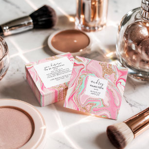 Carte De Visite Carré Marbre rose moderne rose or or élégant maquilleur