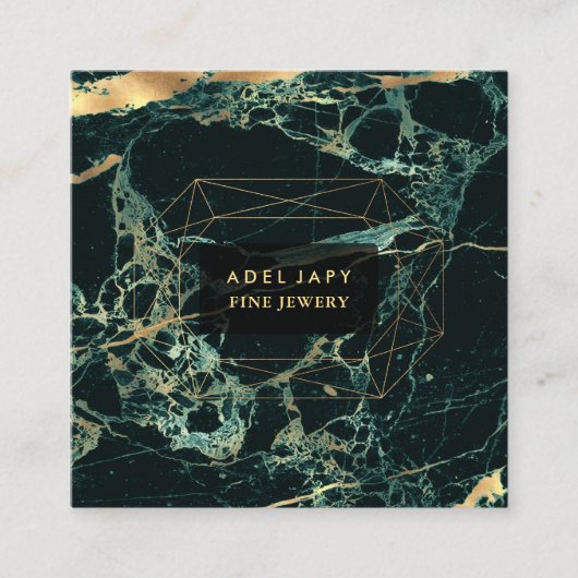 Carte De Visite Carré Marbre Turquoise Green+Faux Gold Gemstone Facture (Devant)