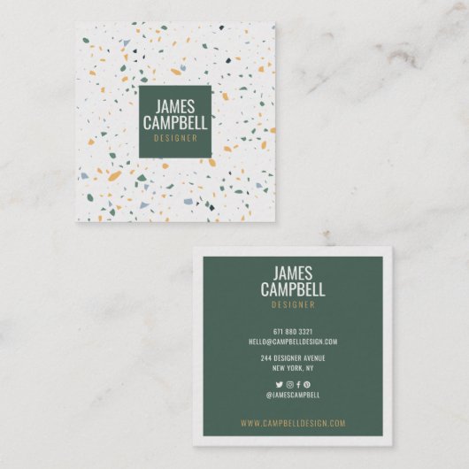 Carte De Visite Carré Marbre vert doux moderne terrazzo marbre abstrait  (Devant / Derrière)