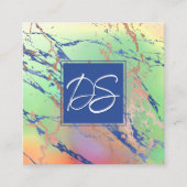 Carte De Visite Carré Marbre vif | Monogramme couleur gras aquarelle (Devant)