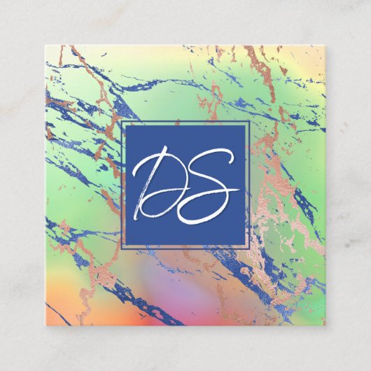 Carte De Visite Carré Marbre vif | Monogramme couleur gras aquarelle (Devant)