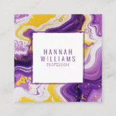 Carte De Visite Carré Marbre violet jaune Agate QR Code Carré liquide (Devant)