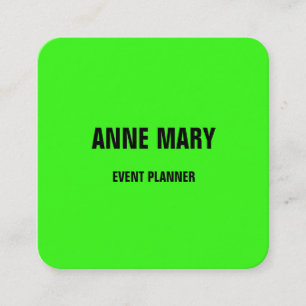 Carte De Visite Carré Mariage couleur vive Neon Green Planificateur d'év