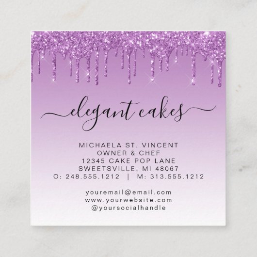 Carte De Visite Carré Mariage Parties scintillant de gâteau confiture bo (Dos)