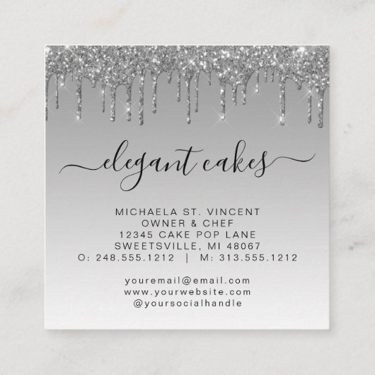 Carte De Visite Carré Mariage Parties scintillant de gâteau Driver Turqu (Dos)