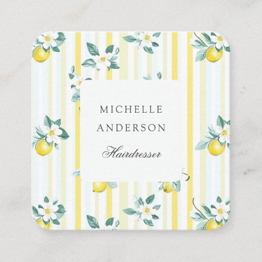 Carte De Visite Carré Mariage Shabby Chic Vintage Floral au Citron (Devant)