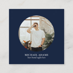 Carte De Visite Carré Marine & Blanc Simple Photo moderne Médias sociaux