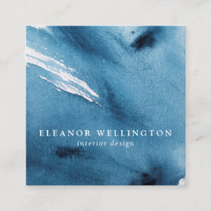 Carte De Visite Carré Marine bleu Abstrait Aquarelle texture personnalis