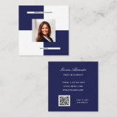 Carte De Visite Carré Marine bleu photo QR code moderne (Devant / Derrière)