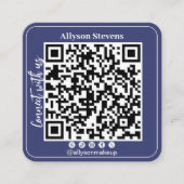 Carte De Visite Carré Marine bleu Social Media QR Code Photo Logo (Devant)