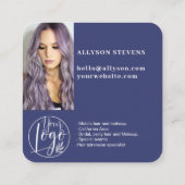 Carte De Visite Carré Marine bleu Social Media QR Code Photo Logo (Dos)