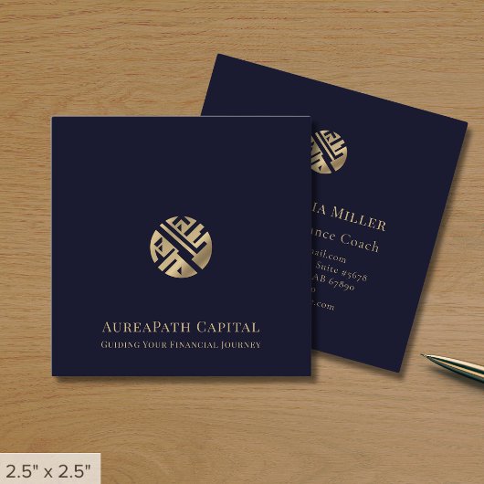 Carte De Visite Carré Marine Blue Gold Logo Finance