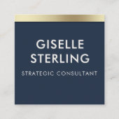 Carte De Visite Carré Marine Blue Gold Luxury QR Code minima Typographie