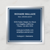 Carte De Visite Carré Marine Blue Silver Foil Home Logo Agent immobilier (Dos)