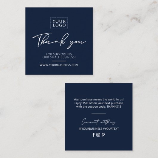 Carte De Visite Carré Marine Blue Simple Business Merci Insertion (Devant / Derrière)
