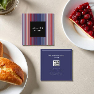 Carte De Visite Carré Marine Minimale Bleu Boulangerie Code QR Rétro