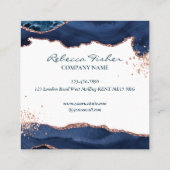 Carte De Visite Carré Marine Rose Gold Marbre Agate Personnalisé (Dos)