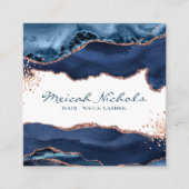 Carte De Visite Carré Marine Rose Gold Marbre Agate Personnalisé (Devant)