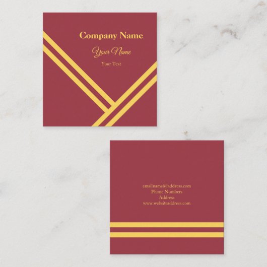 Carte De Visite Carré Maroon Gold Diagonal Stripes Design graphique mode (Devant / Derrière)