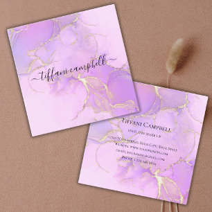 Carte De Visite Carré Marque de beauté en marbre rose violet or faux