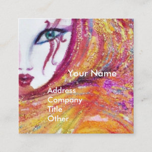 Carte De Visite Carré MASQUE EN JAUNE AVEC ROSE ROUGE ROSE ROSE ROUGE Be