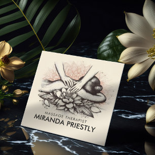 Carte De Visite Carré Massage Thérapie Guérison Mains Énergie Spa Bien-ê