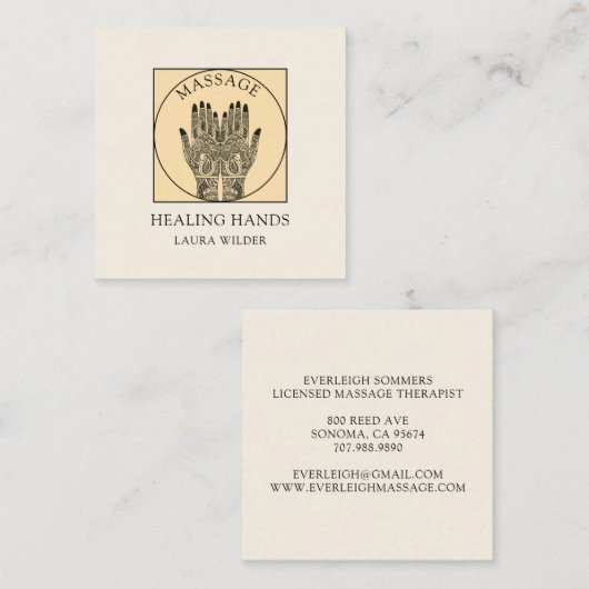 Carte De Visite Carré Massage Therapist Body Work Mehndi Henna Square  (Devant / Derrière)