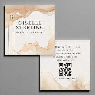 Carte De Visite Carré Massothérapie Aquarelle QR Code Gold Foil