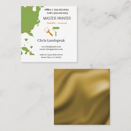 Carte De Visite Carré Masterpainter & motif de tableau de bord vert or (Devant / Derrière)