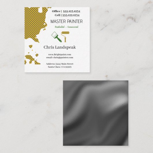 Carte De Visite Carré Masterpainter & motif en damier gris jaune (Devant / Derrière)