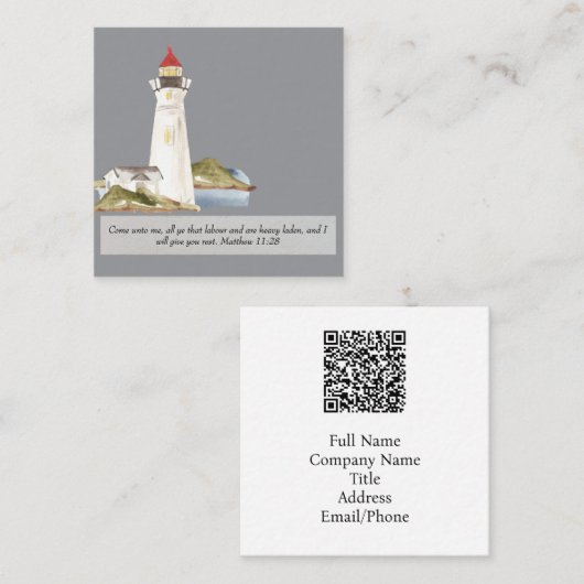 Carte De Visite Carré Matthieu 11:28 Phare (Devant / Derrière)