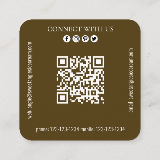 Carte De Visite Carré Me connecter | QR Code Boulangerie simple Crème gl (Dos)