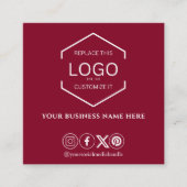 Carte De Visite Carré Médias sociaux minimaux modernes QR Code Bourgogne (Devant)