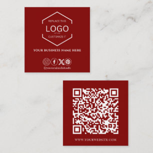 Carte De Visite Carré Médias sociaux minimaux modernes QR Code foncé rou