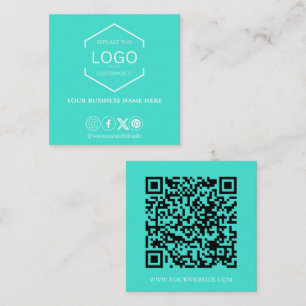 Carte De Visite Carré Médias sociaux minimaux modernes QR Code Turquoise
