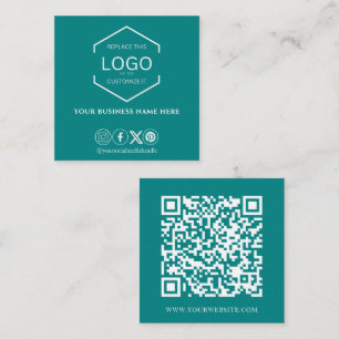 Carte De Visite Carré Médias sociaux minimaux modernes QR Code vert Turq