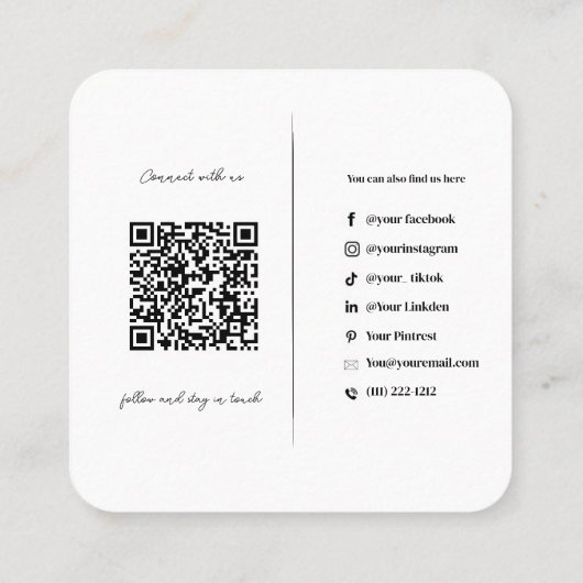 Carte De Visite Carré Médias sociaux QR Code affaires Neon rose Merci (Dos)